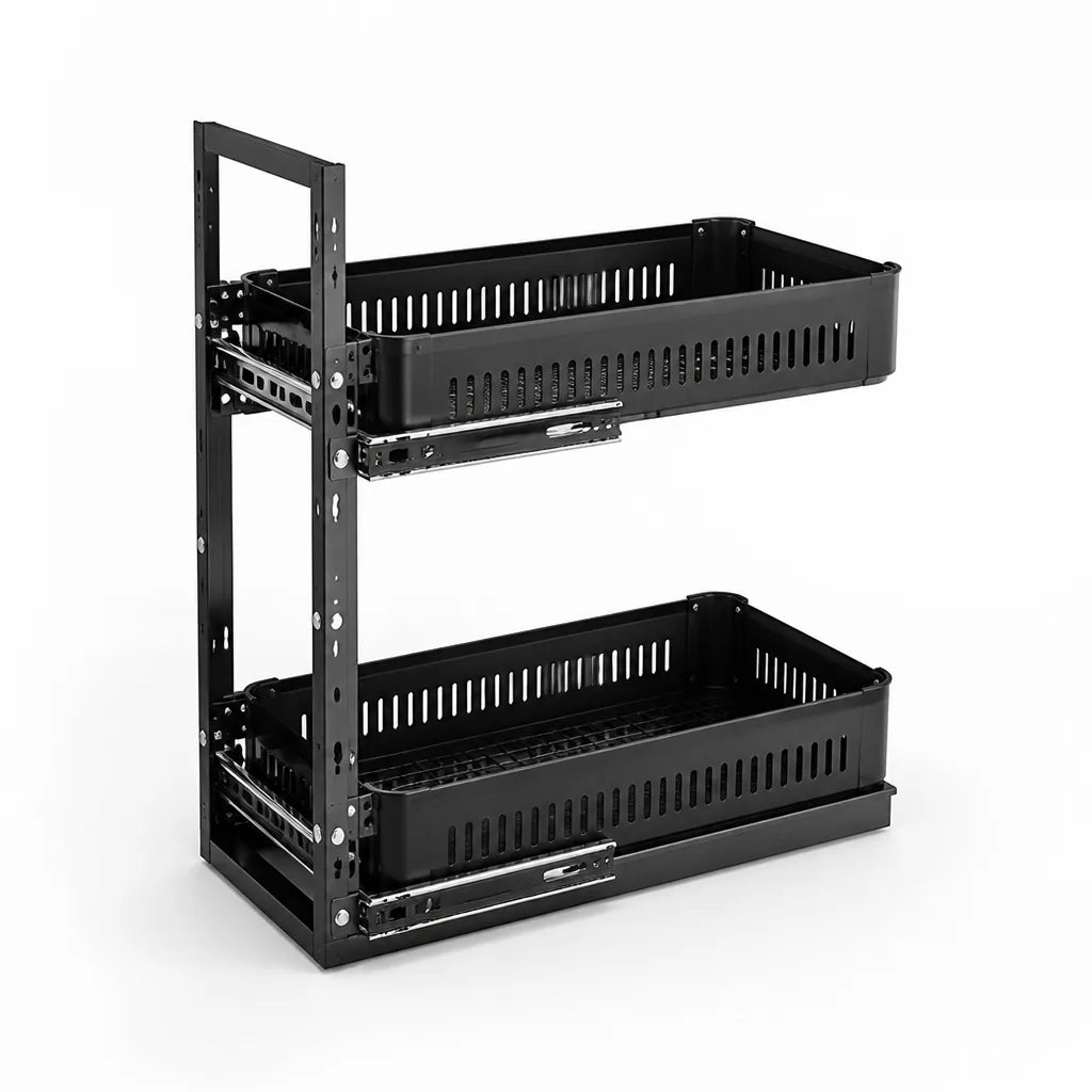 Kitchen Cabinet Organizer 2-Tier Pull-Out Baskets Height-Adjustable Steel Frame