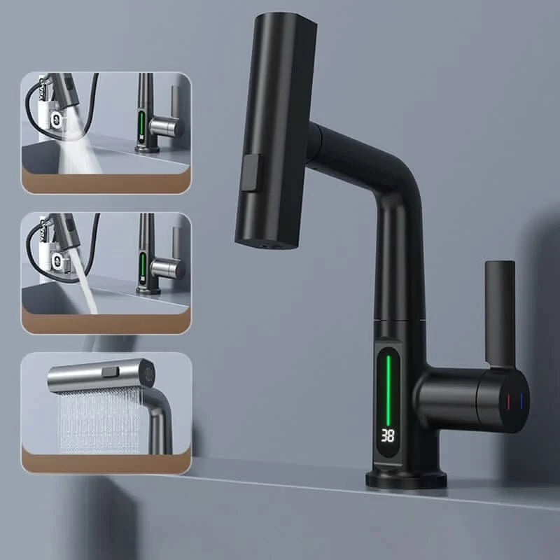 Kitchen Faucet 360° Swivel Pull-Out Sprayer LED Temperature Display