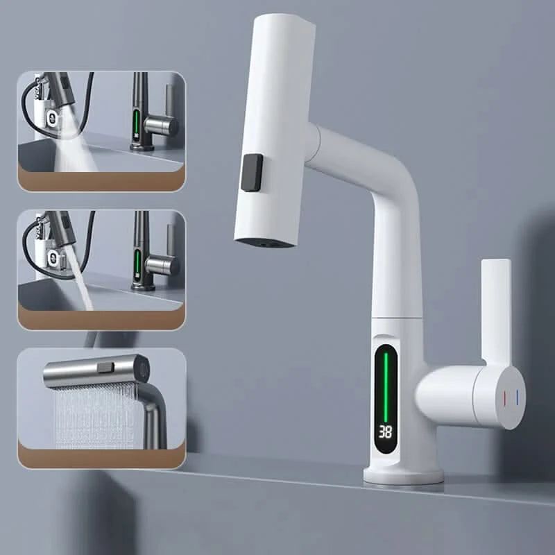 Kitchen Faucet 360° Swivel Pull-Out Sprayer LED Temperature Display