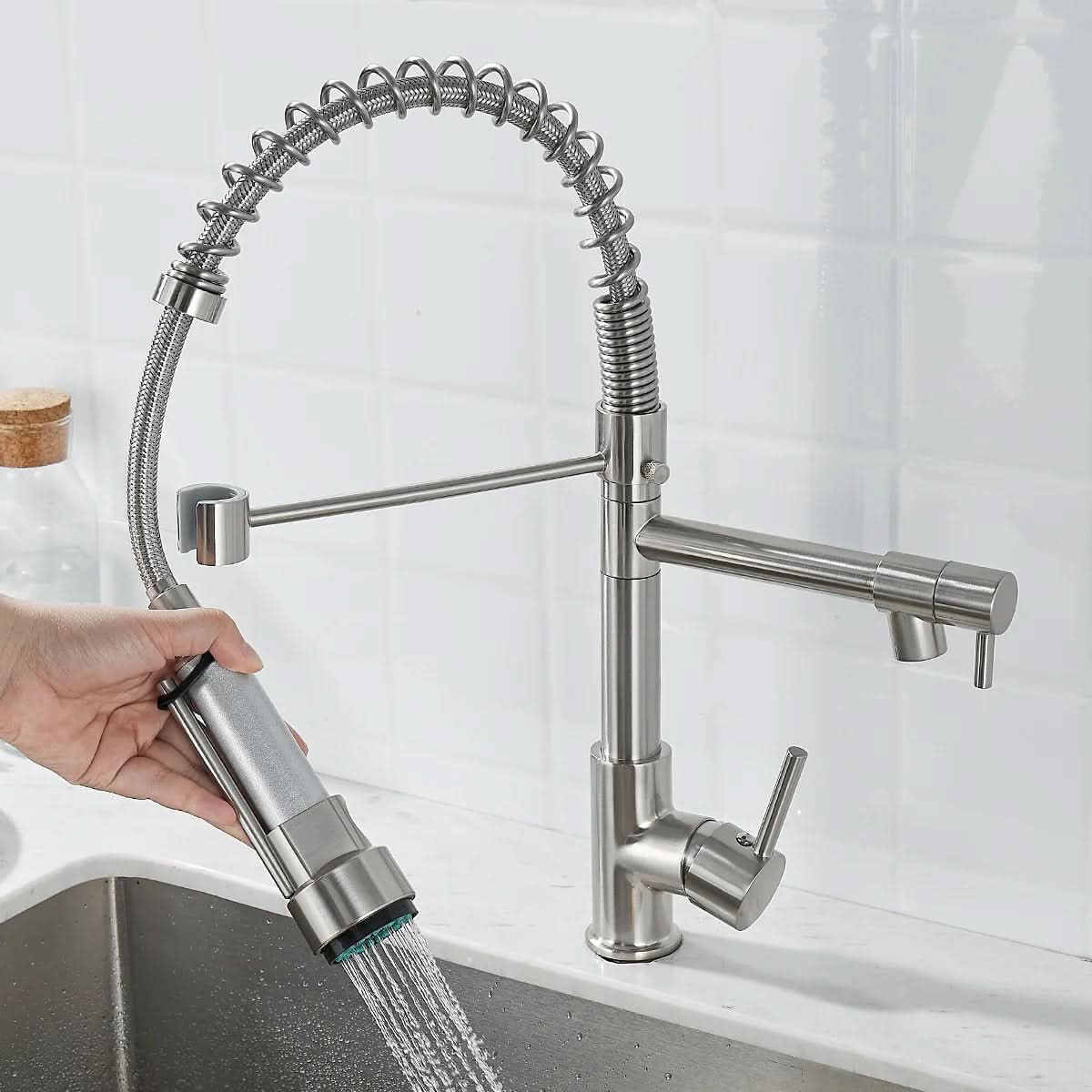 Kitchen Faucet Brass Dual Spout Two Water Streams