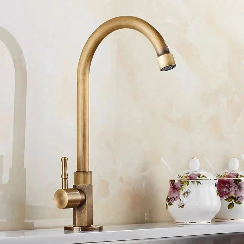 Kitchen Faucet Gooseneck Antique Brass Finish Single-Hole Installation