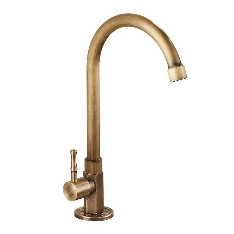 Kitchen Faucet Gooseneck Antique Brass Finish Single-Hole Installation