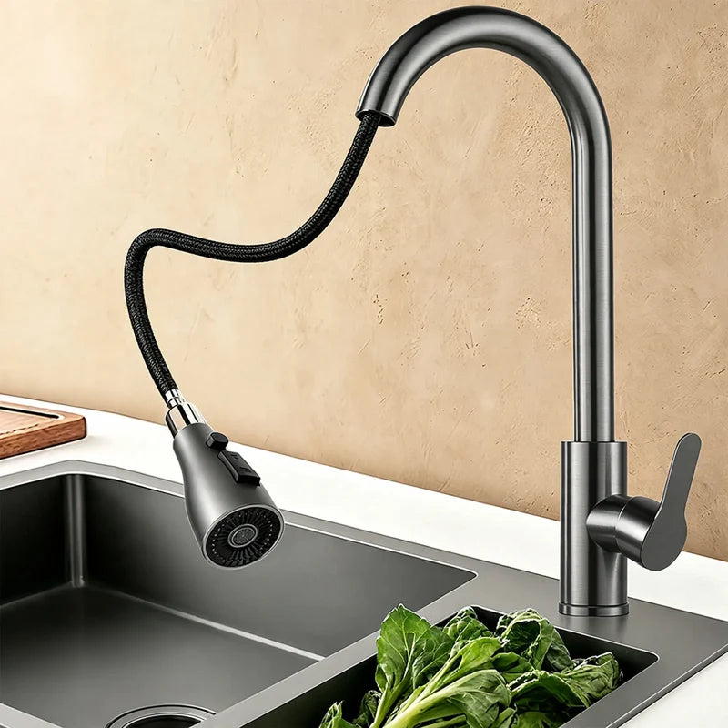 Kitchen Faucet Pull-Down Sprayer Stainless Steel Ceramic Valve
