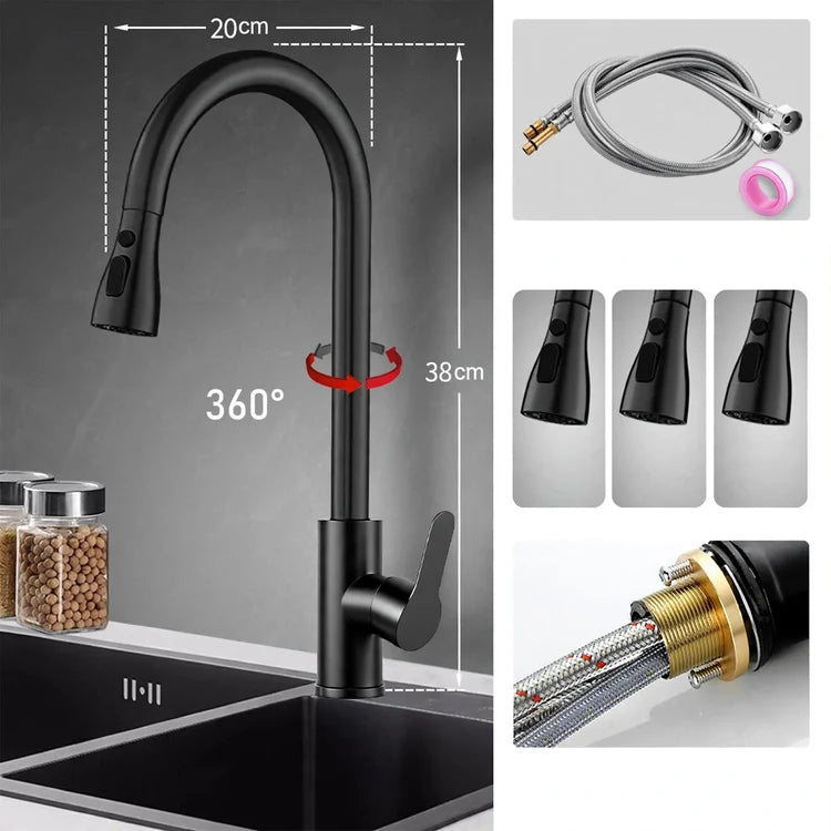 Kitchen Faucet Pull-Down Sprayer Stainless Steel Ceramic Valve