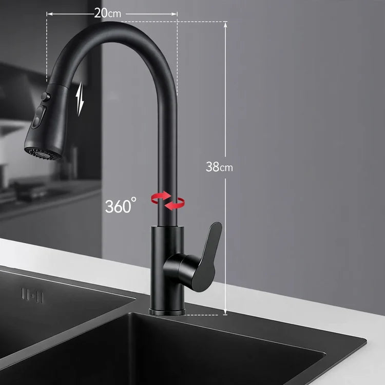Kitchen Faucet Pull-Down Sprayer Stainless Steel Ceramic Valve