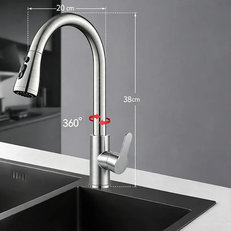 Kitchen Faucet Pull-Down Sprayer Stainless Steel Ceramic Valve