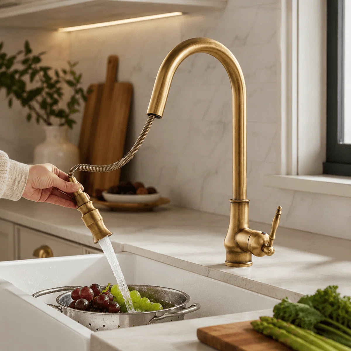 Kitchen Faucet Pull-Out Spray Head Solid Brass Antique Bronze Finish