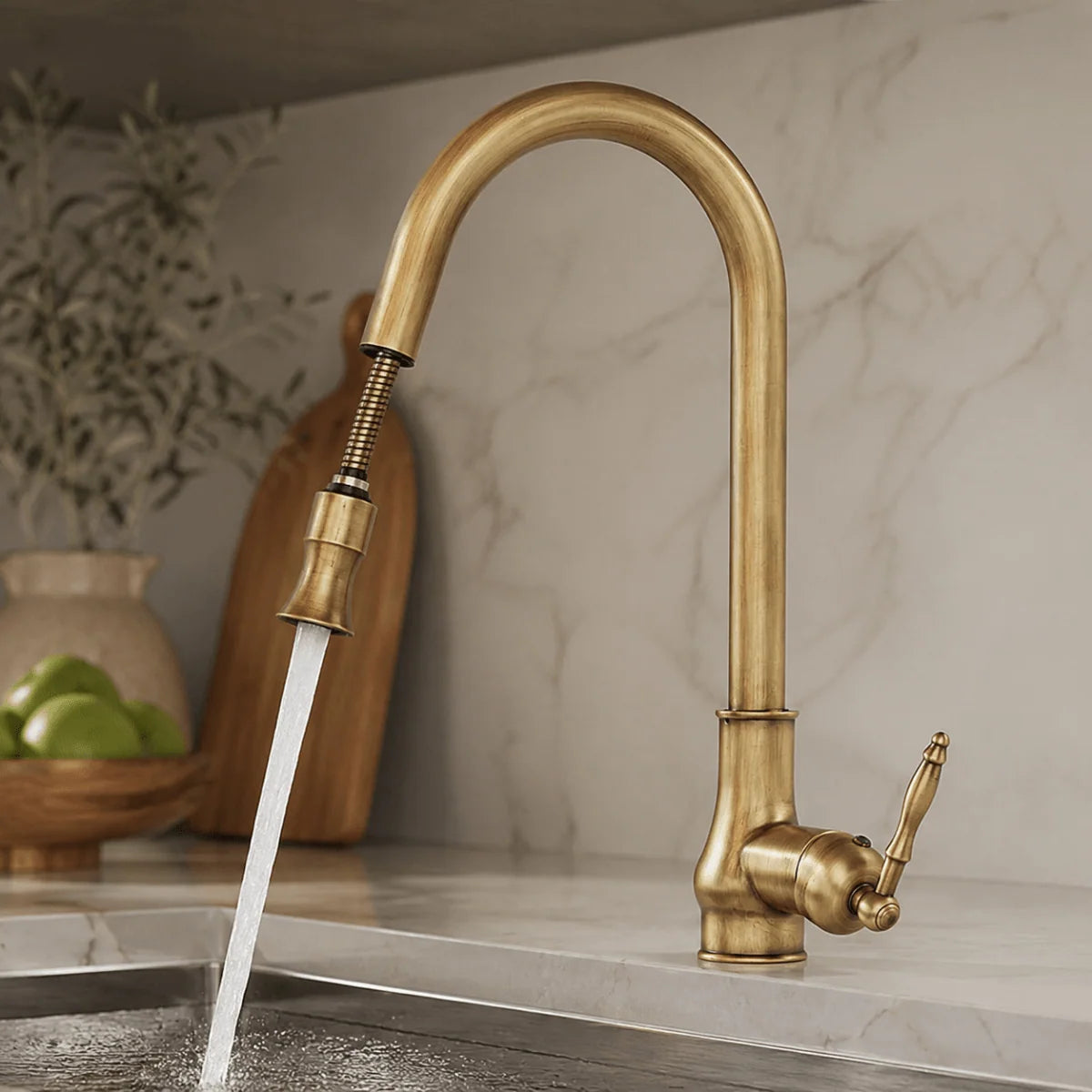 Kitchen Faucet Pull-Out Spray Head Solid Brass Antique Bronze Finish