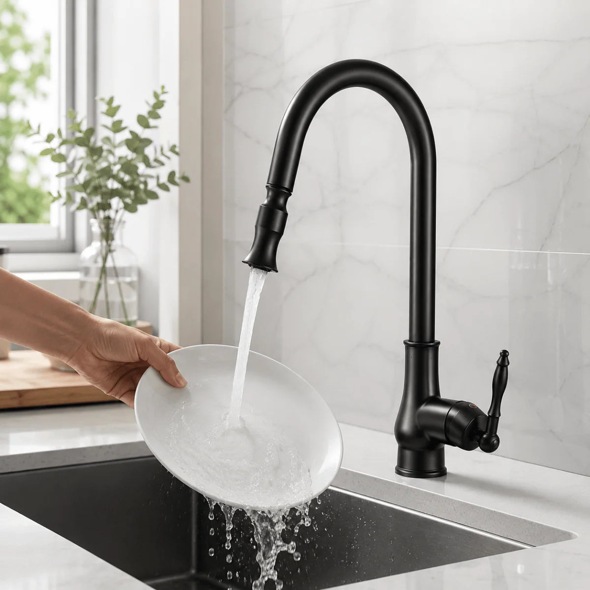 Kitchen Faucet Pull-Out Spray Head Solid Brass Antique Bronze Finish