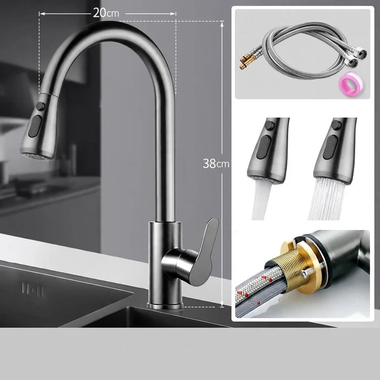 Kitchen Faucet Pull-Out Sprayer Stainless Steel Ceramic Valve