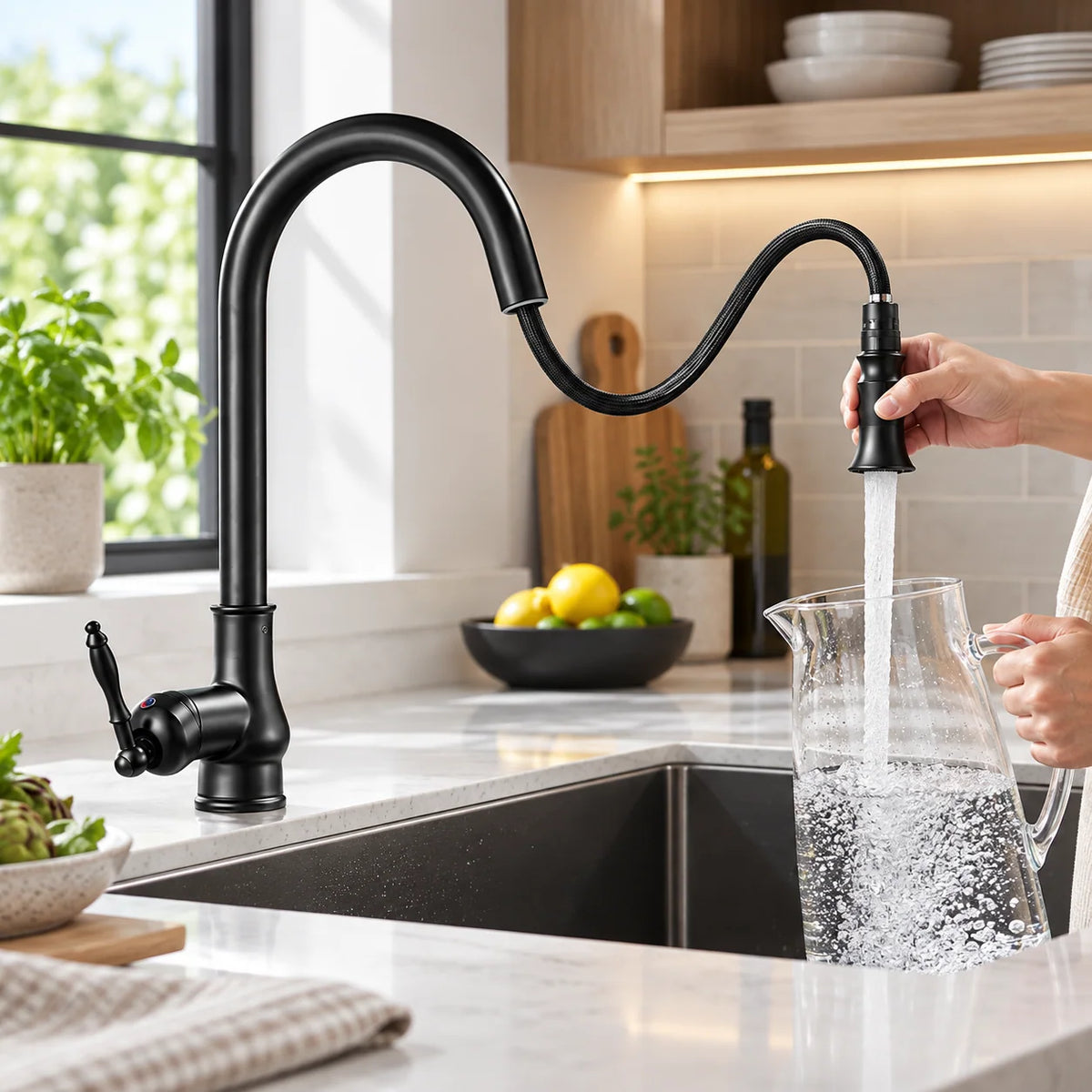 Kitchen Faucet Solid Brass Flexible Pull-Out Spray Head