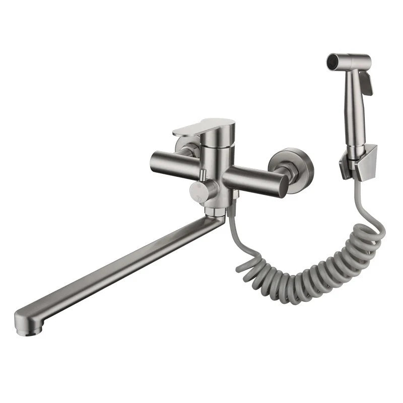 Kitchen Faucet Wall-Mounted Swivel Spout Stainless Steel