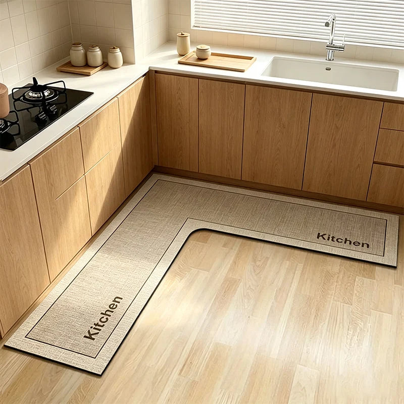 Kitchen Floor Mat L-Shaped Diatomite Quick-Dry Non-Slip Surface