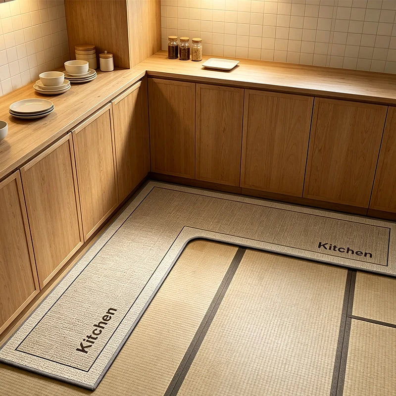 Kitchen Floor Mat L-Shaped Diatomite Quick-Dry Non-Slip Surface