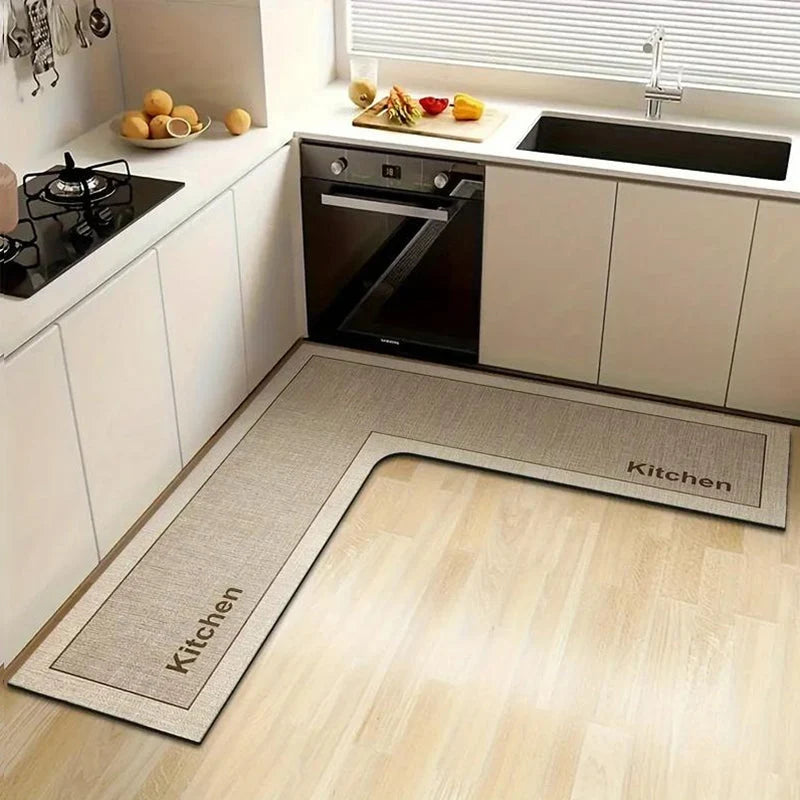 Kitchen Floor Mat L-Shaped Diatomite Quick-Dry Non-Slip Surface