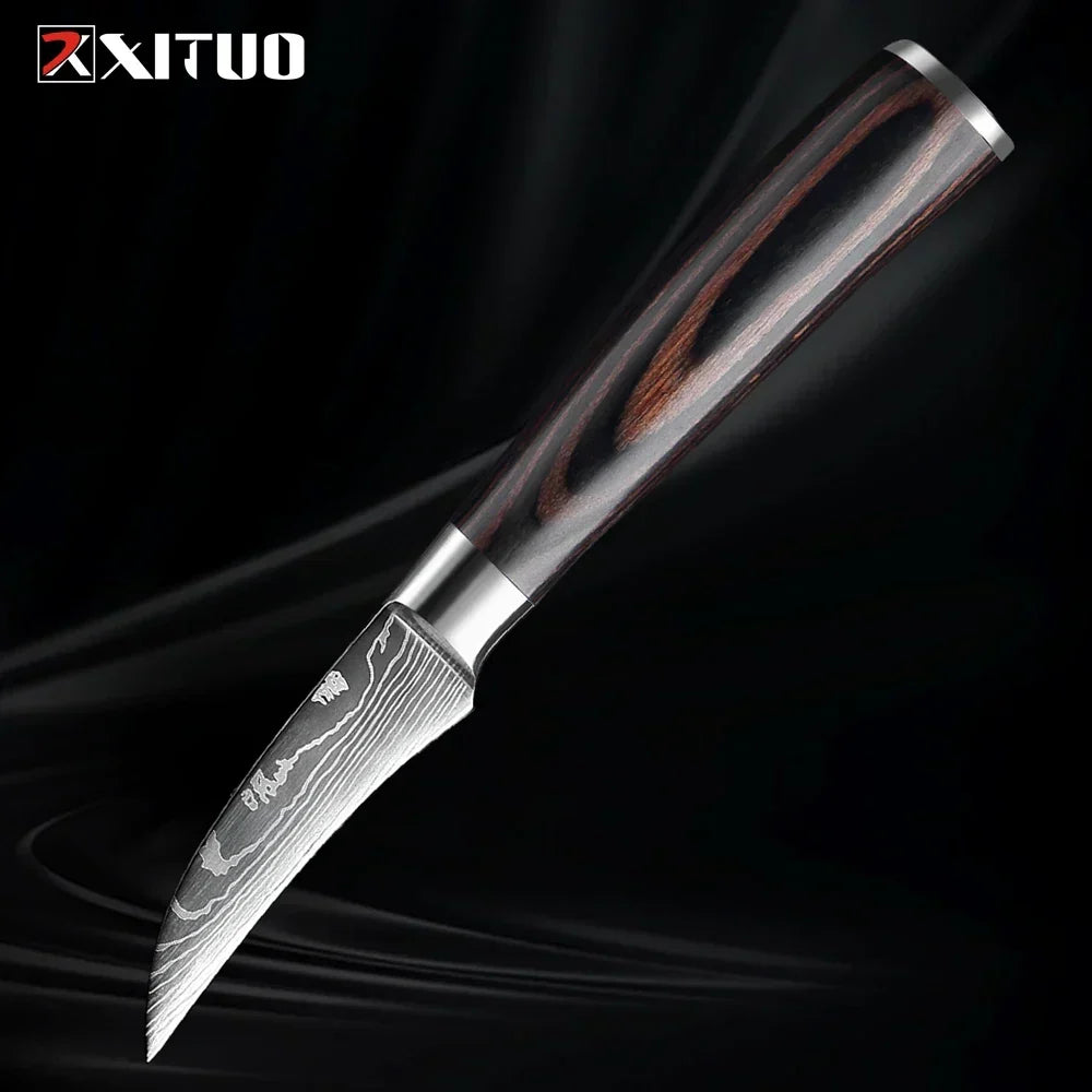 Kitchen Knife Set Forged Stainless Steel Blades Ergonomic Wooden Handles
