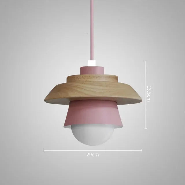 Kitchen Pendant Light Macaron Colored Shade Timber Collar