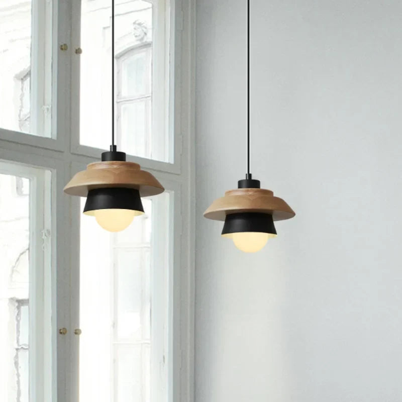 Kitchen Pendant Light Macaron Colored Shade Timber Collar
