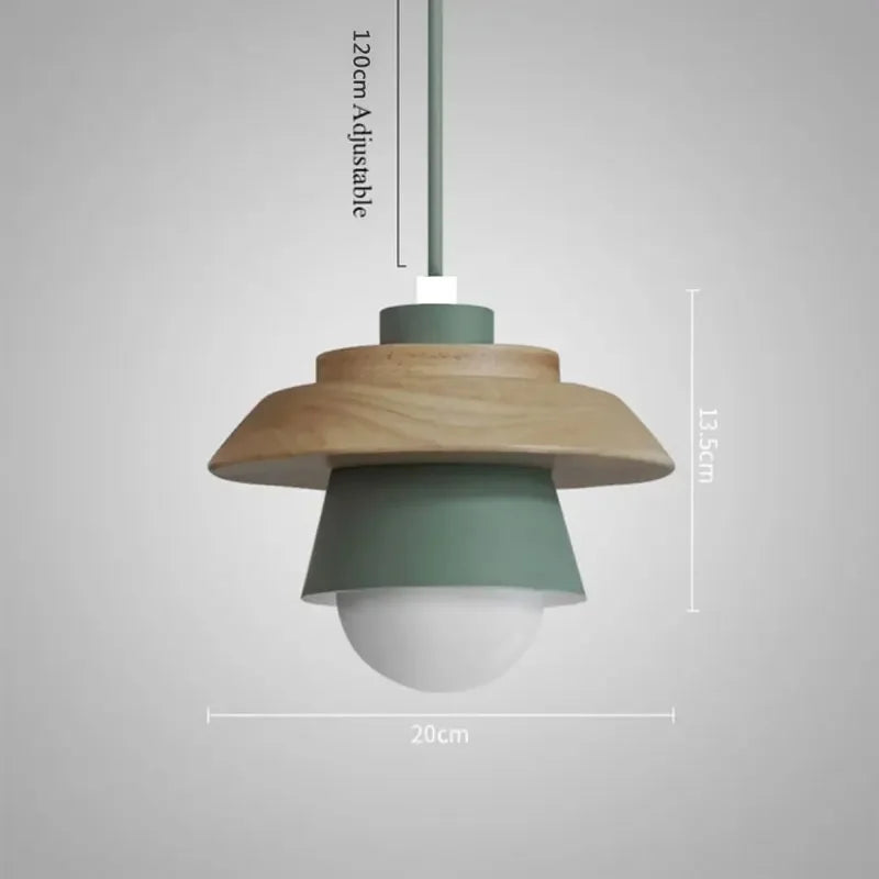 Kitchen Pendant Light Macaron Colored Shade Timber Collar