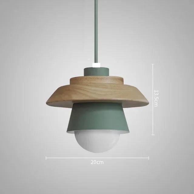 Kitchen Pendant Light Macaron Colored Shade Timber Collar