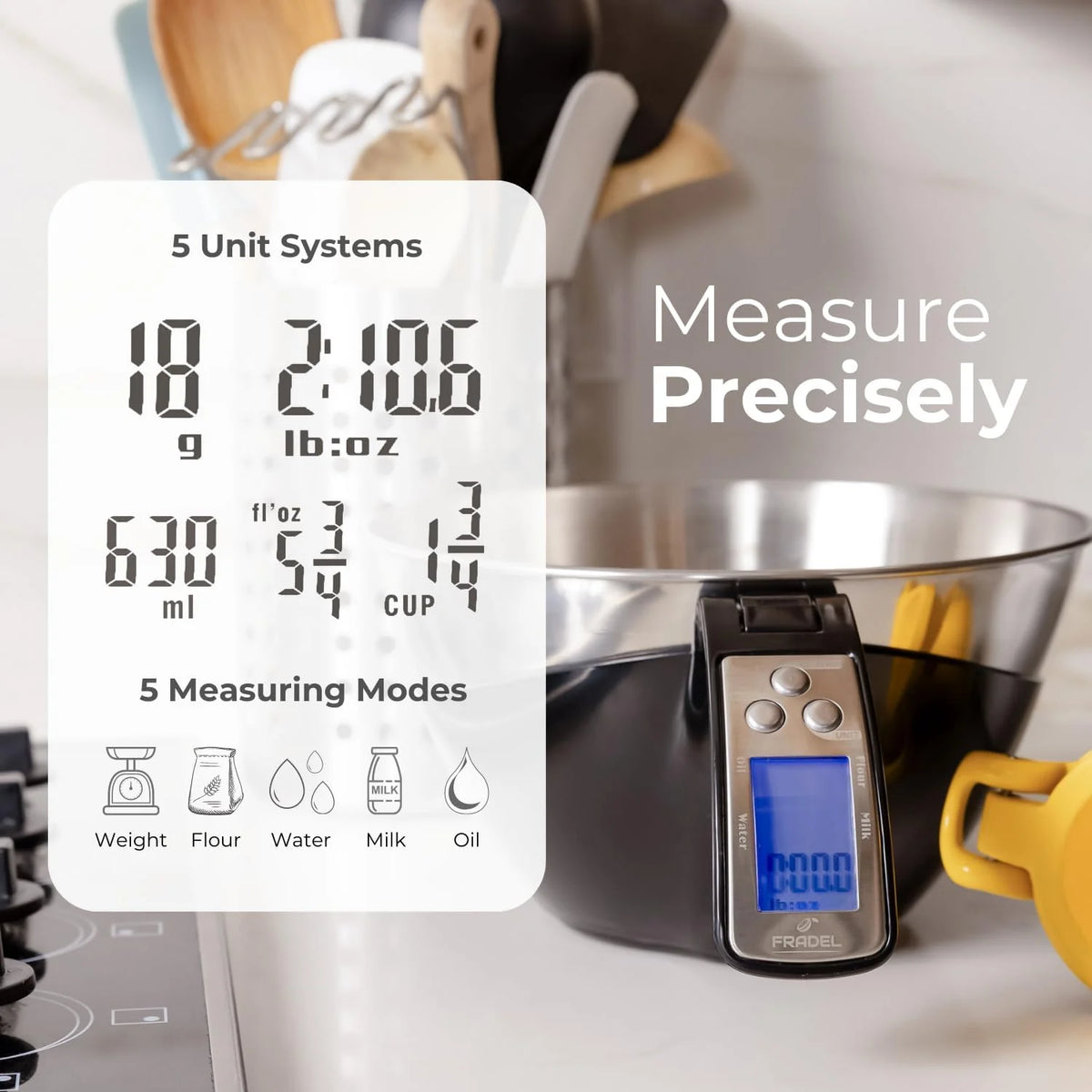 Kitchen Scale Backlit LCD Removable Stainless Steel Bowl