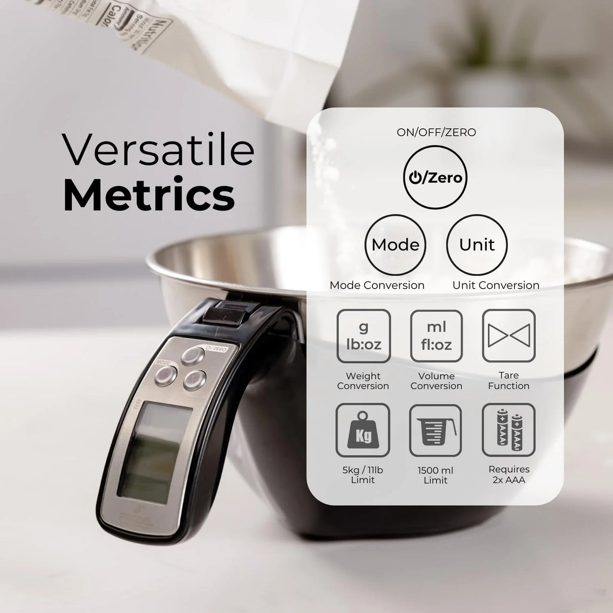 Kitchen Scale Backlit LCD Removable Stainless Steel Bowl