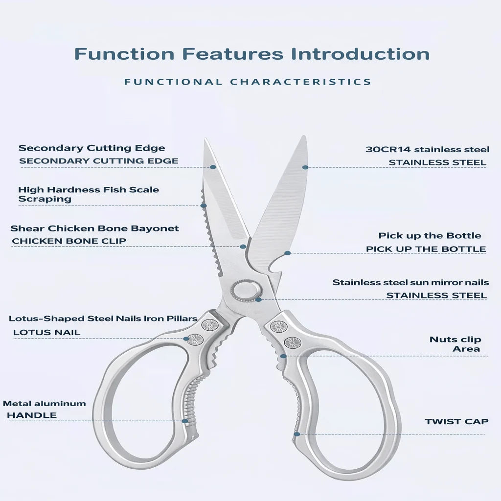 Kitchen Scissors Stainless Steel Blades Ergonomic Aluminum Handle
