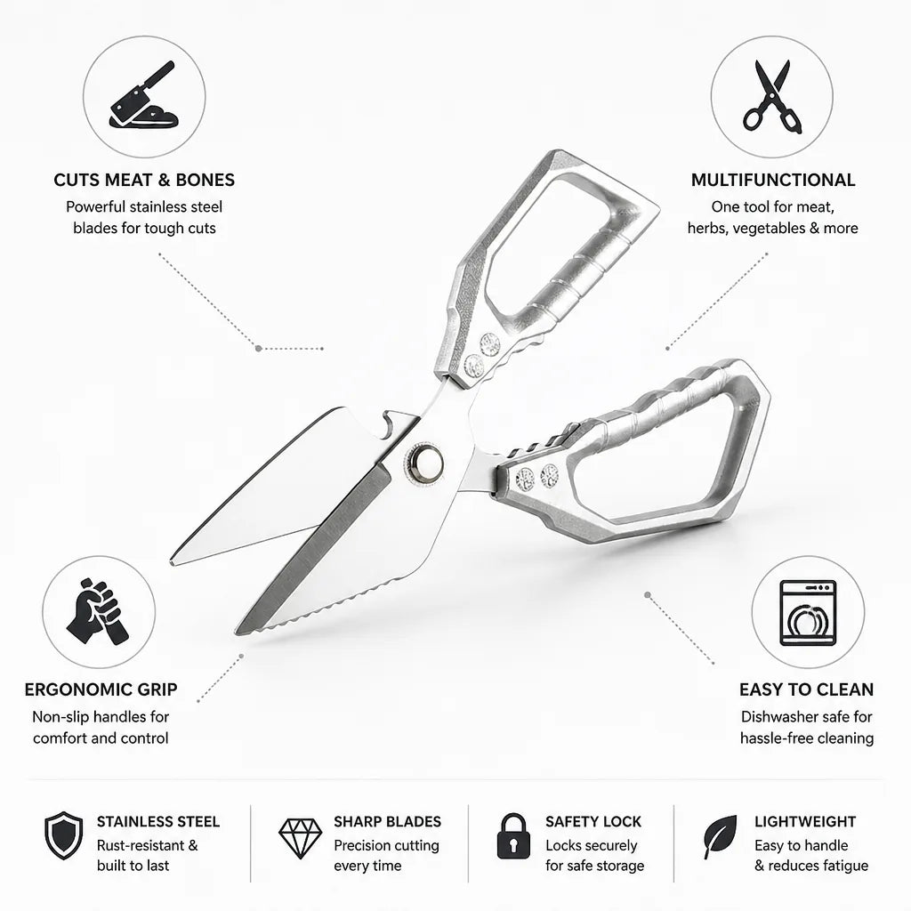 Kitchen Scissors Stainless Steel Blades & Non-Slip Handle