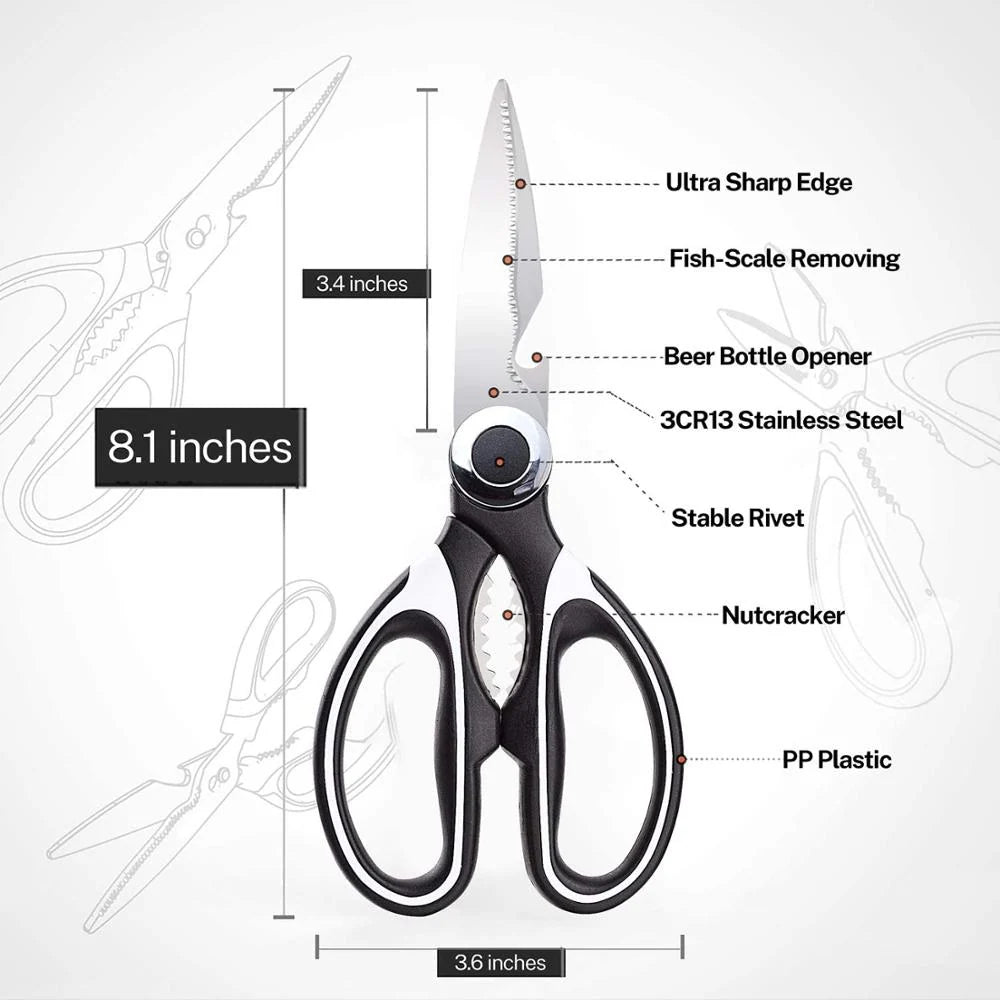 Kitchen Shears Stainless Steel Built-In Bottle & Jar Openers