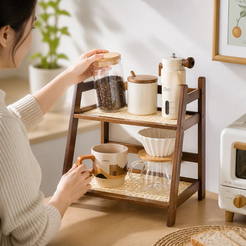 Kitchen Shelf 2-Tier Bamboo Slatted Space-Saving