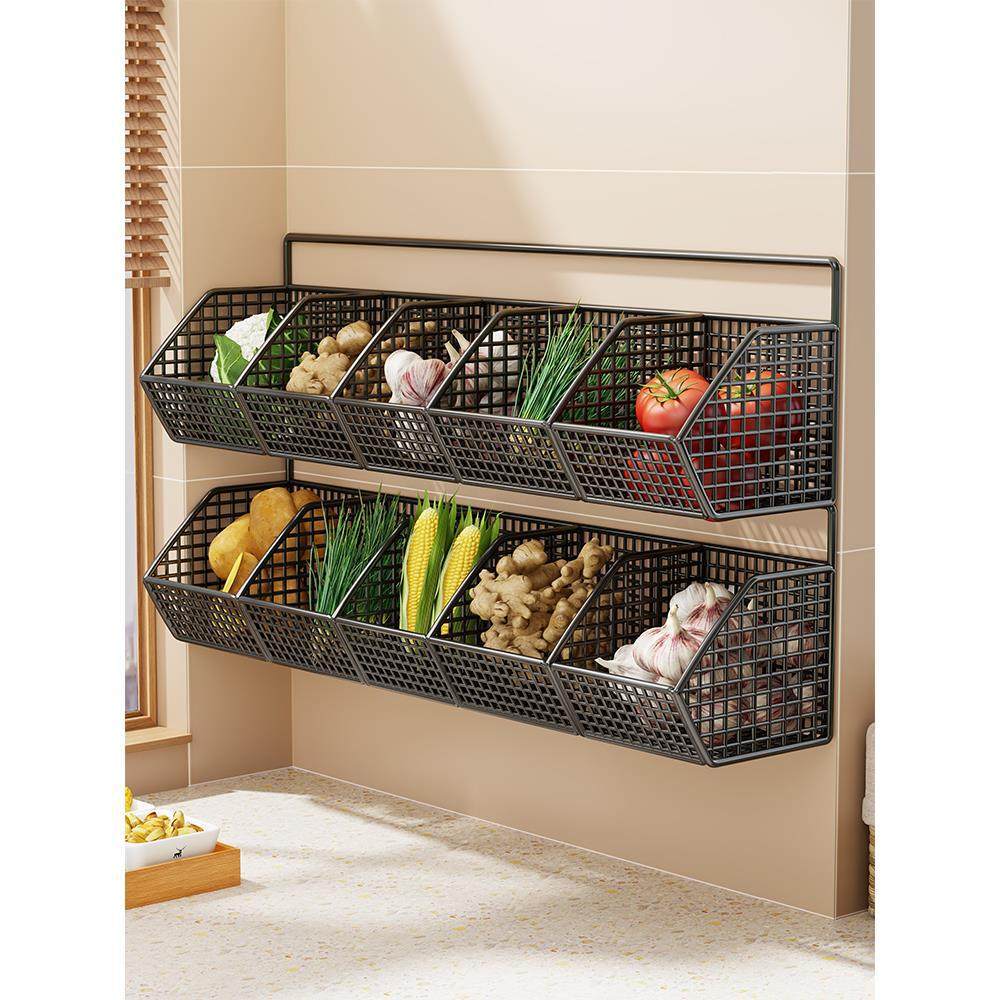 Kitchen Storage Basket Wall-Mounted Ventilated Space-Saving