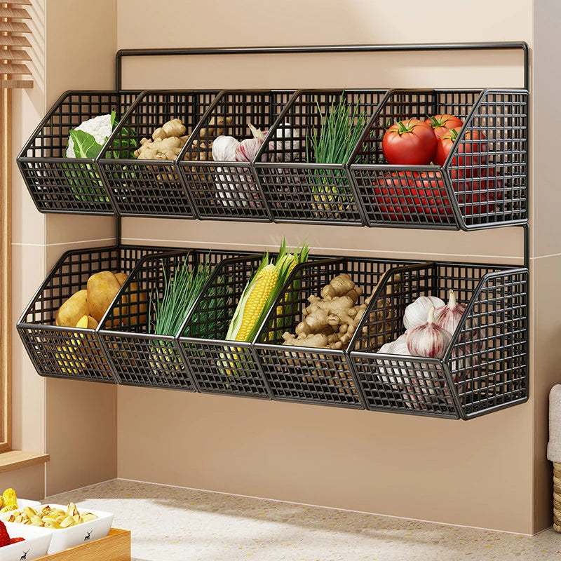 Kitchen Storage Basket Wall-Mounted Ventilated Space-Saving