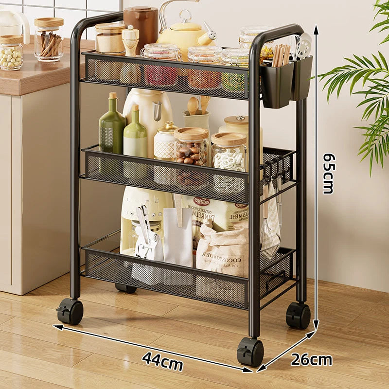 Kitchen Storage Cart 3-Tier Ventilated Mesh Locking Casters