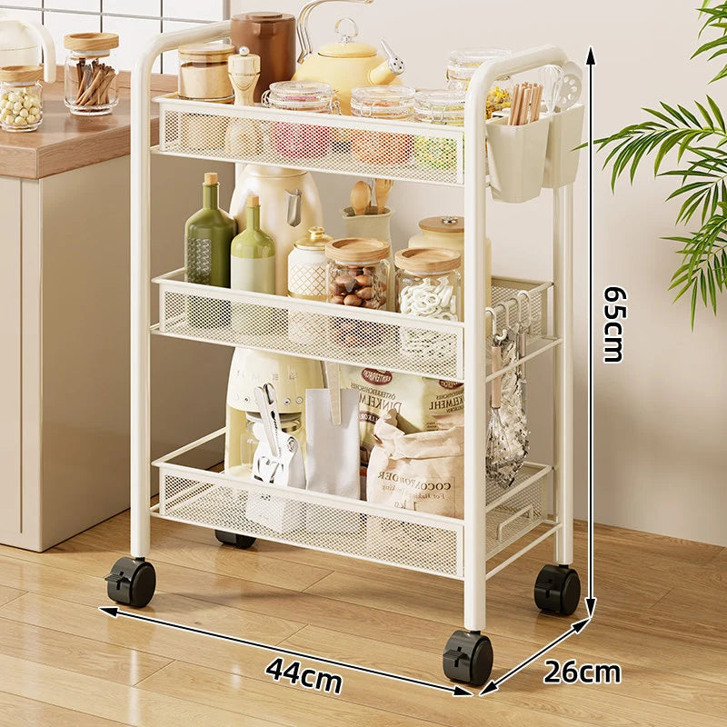 Kitchen Storage Cart 3-Tier Ventilated Mesh Locking Casters