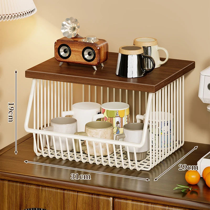 Kitchen Storage Cart Four-Tier Wooden Top Rolling Wheels