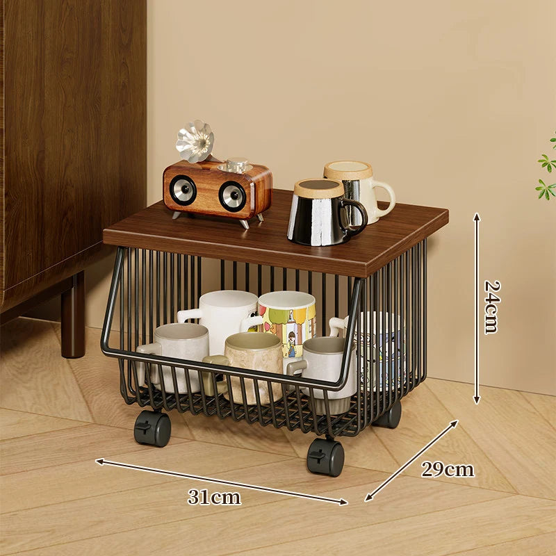 Kitchen Storage Cart Four-Tier Wooden Top Rolling Wheels
