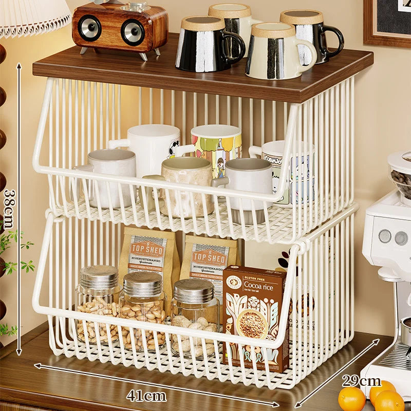 Kitchen Storage Cart Four-Tier Wooden Top Rolling Wheels