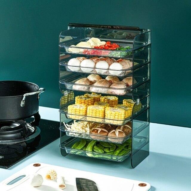 Kitchen Storage Rack 3-Tier Stackable Slide-Out Drawers