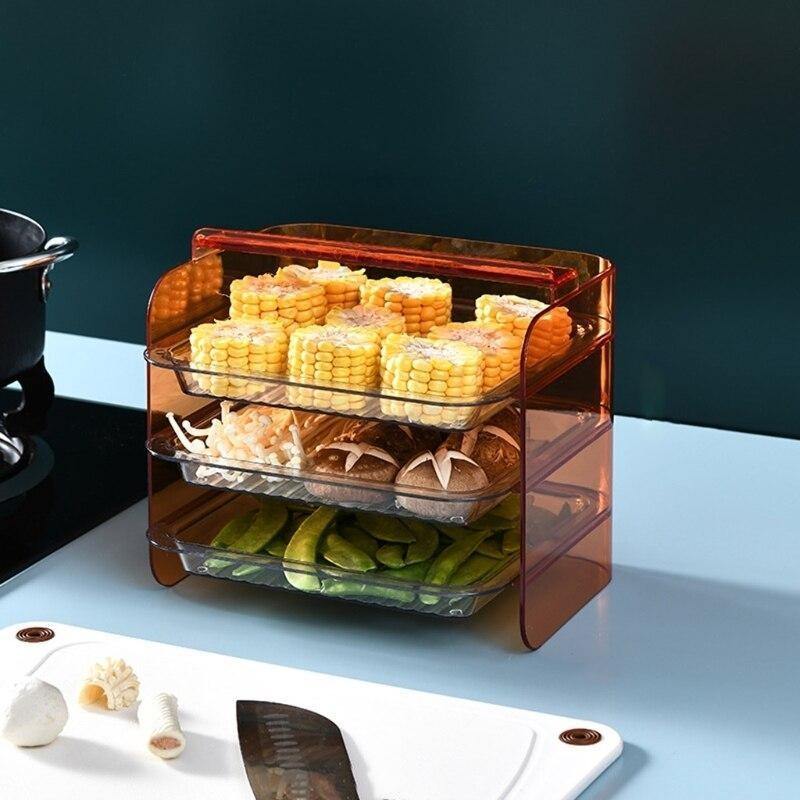 Kitchen Storage Rack 3-Tier Stackable Slide-Out Drawers
