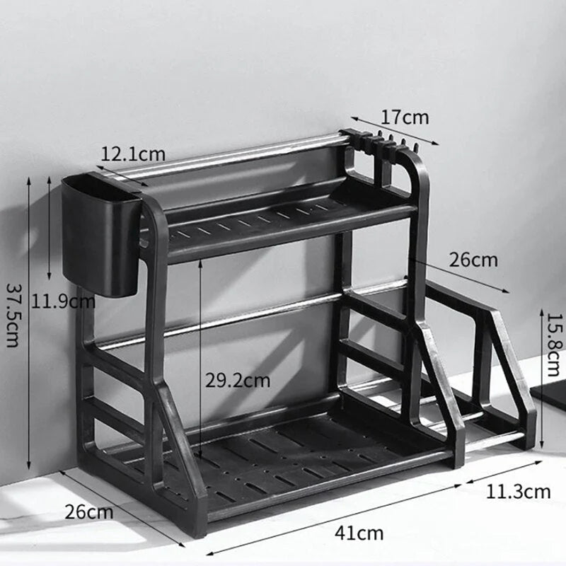 Kitchen Storage Rack Stainless Steel Two-Tier With Drainage