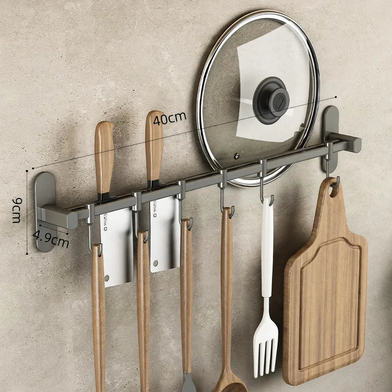 Kitchen Utensil Hook Rail Stainless Steel No-Drill Mount