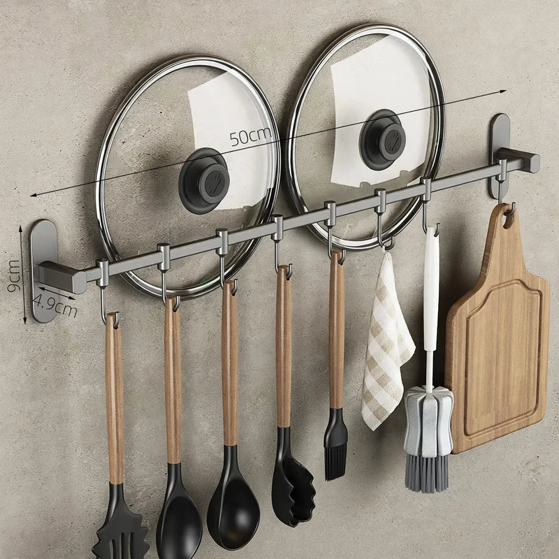 Kitchen Utensil Hook Rail Stainless Steel No-Drill Wall Mount