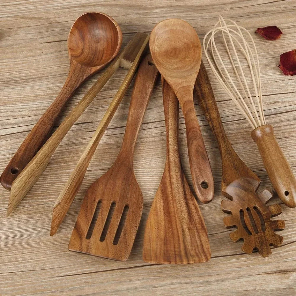 Kitchen Utensil Set Hardwood Heat-Resistant 7-Piece