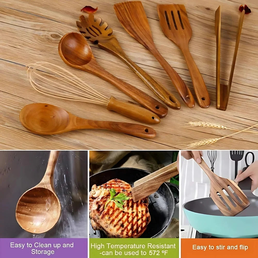 Kitchen Utensil Set Hardwood Heat-Resistant 7-Piece