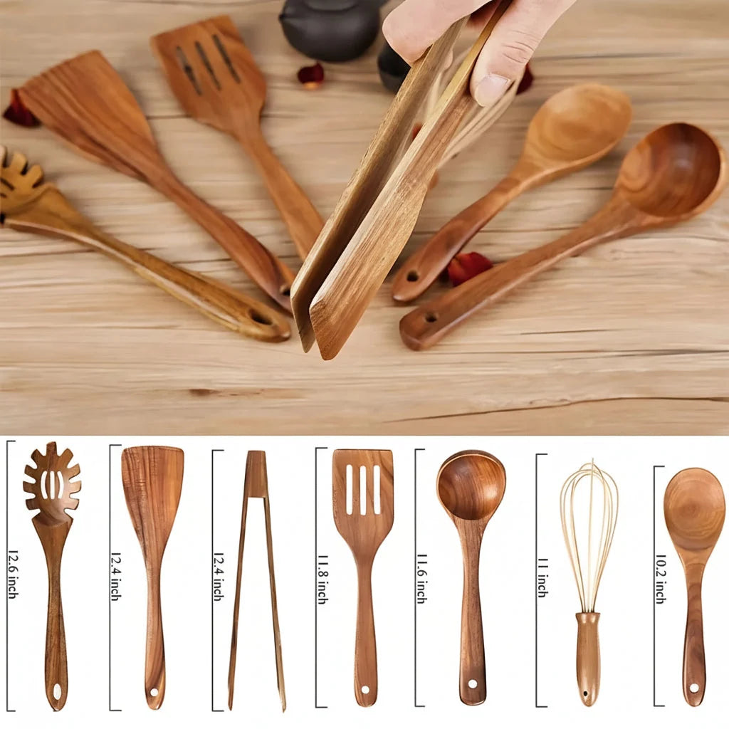 Kitchen Utensil Set Hardwood Heat-Resistant 7-Piece