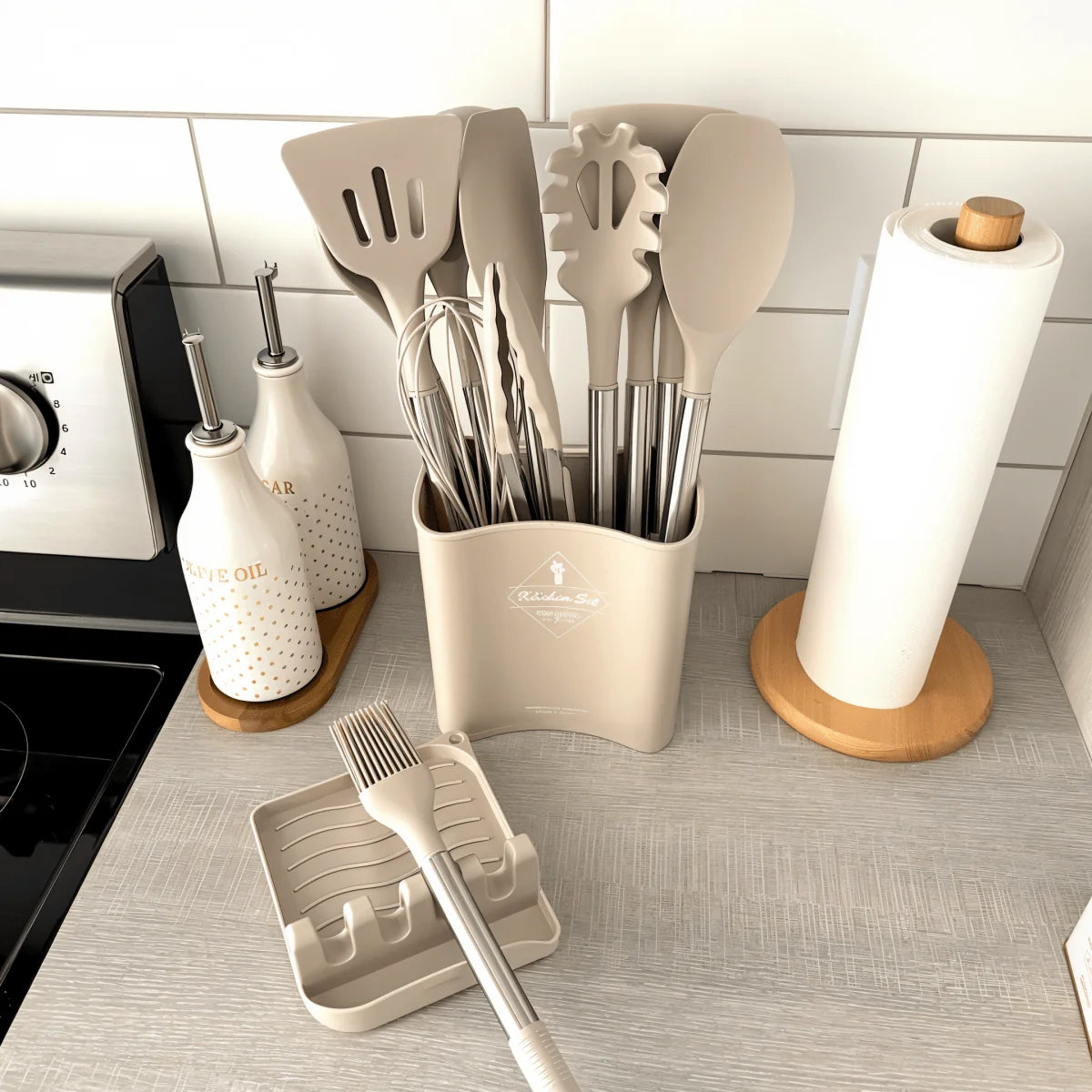 Kitchen Utensil Set Silicone Stainless Steel Handles 12-Piece