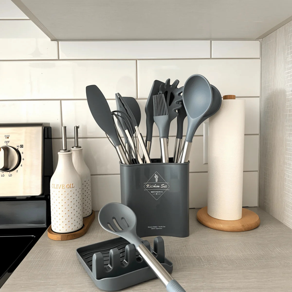 Kitchen Utensil Set Silicone Stainless Steel Handles 12-Piece