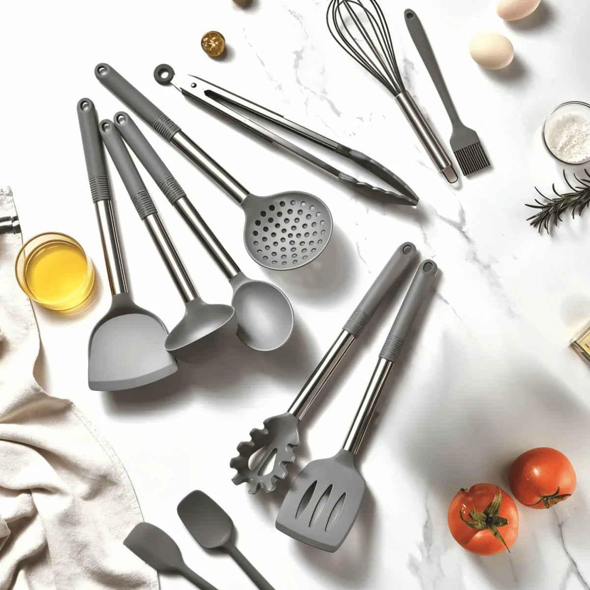 Kitchen Utensil Set Silicone Stainless Steel Handles 12-Piece
