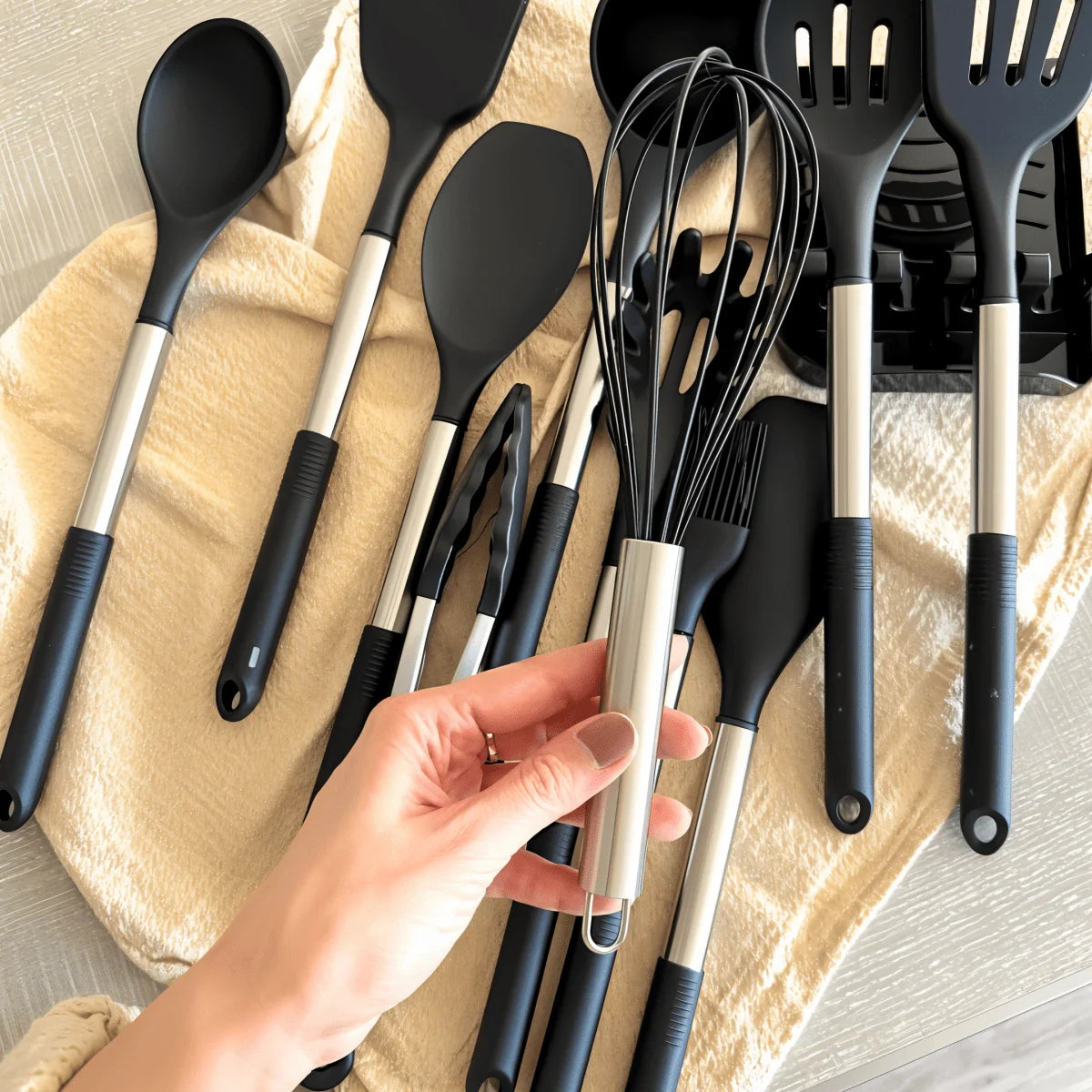 Kitchen Utensil Set Silicone Stainless Steel Handles 12-Piece