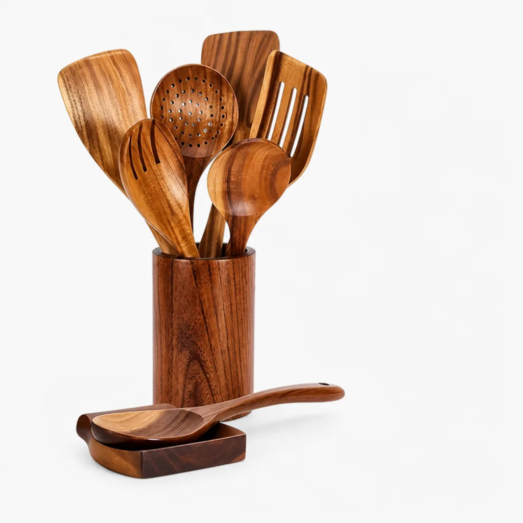 Kitchen Utensil Set Teak Heat-Resistant 9-Piece